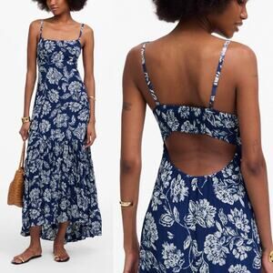 NWT Madewell Sleeveless Textured Maxi Slip Dress Saylor Floral Navy Women Size 2